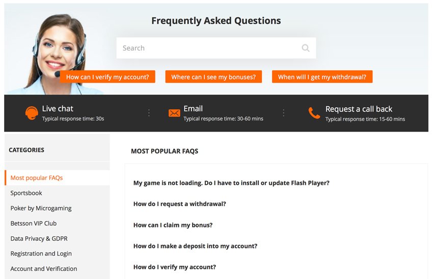 Betsson support and FAQ