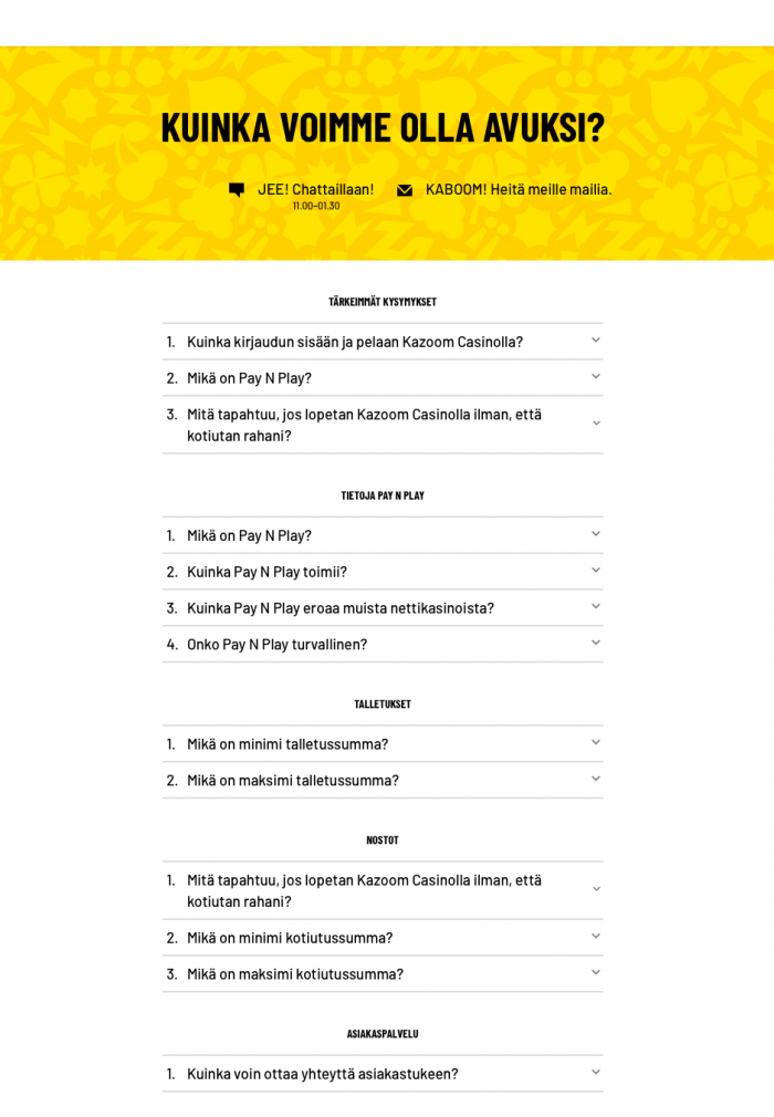 Usein kysytyt kysymykset Kazoom Casinolla