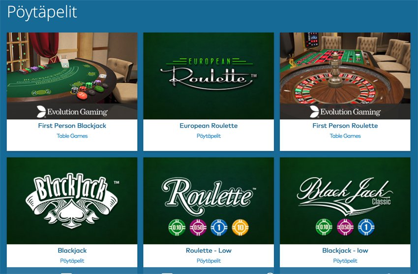 Kasinon livepelivalikoimaa